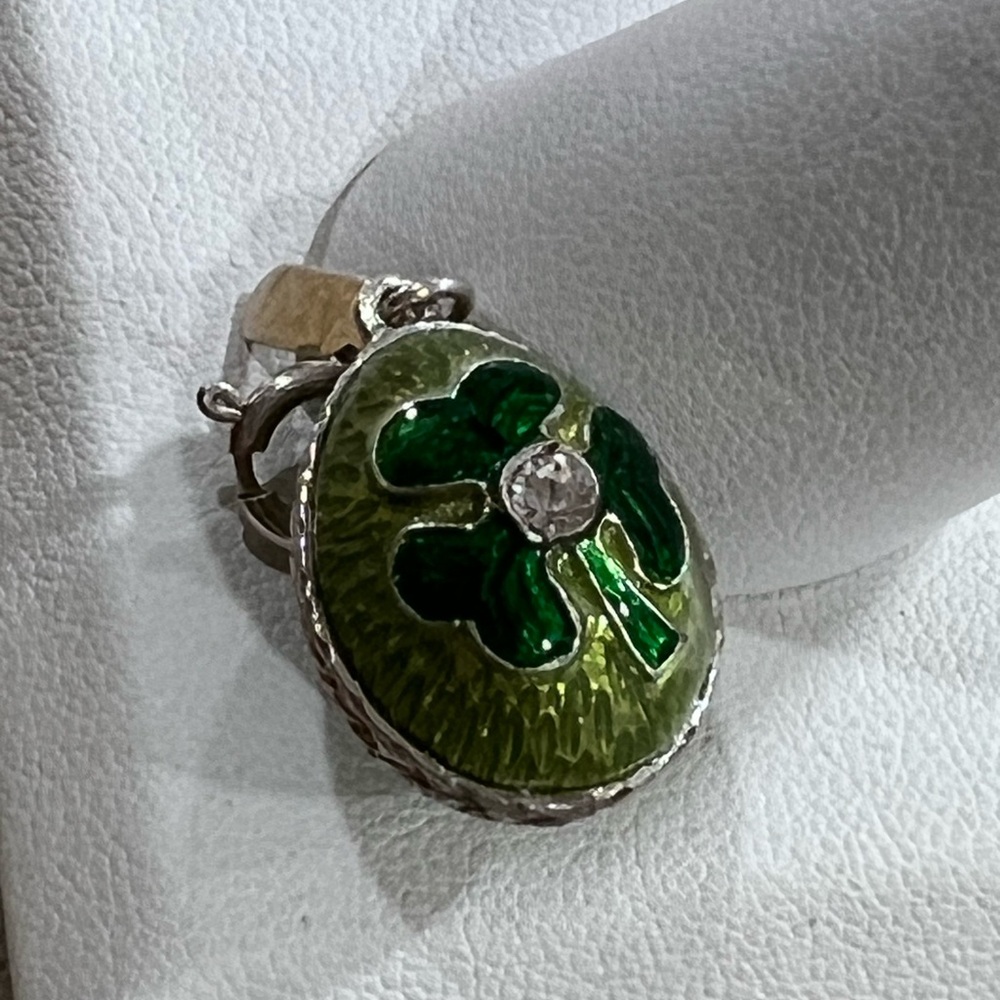 Sterling Silver Green Enamel Clover Egg Bracelet Charm